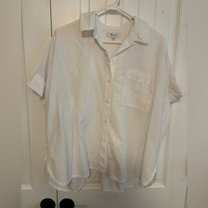 White women’s Madewell oversized button down shirt.